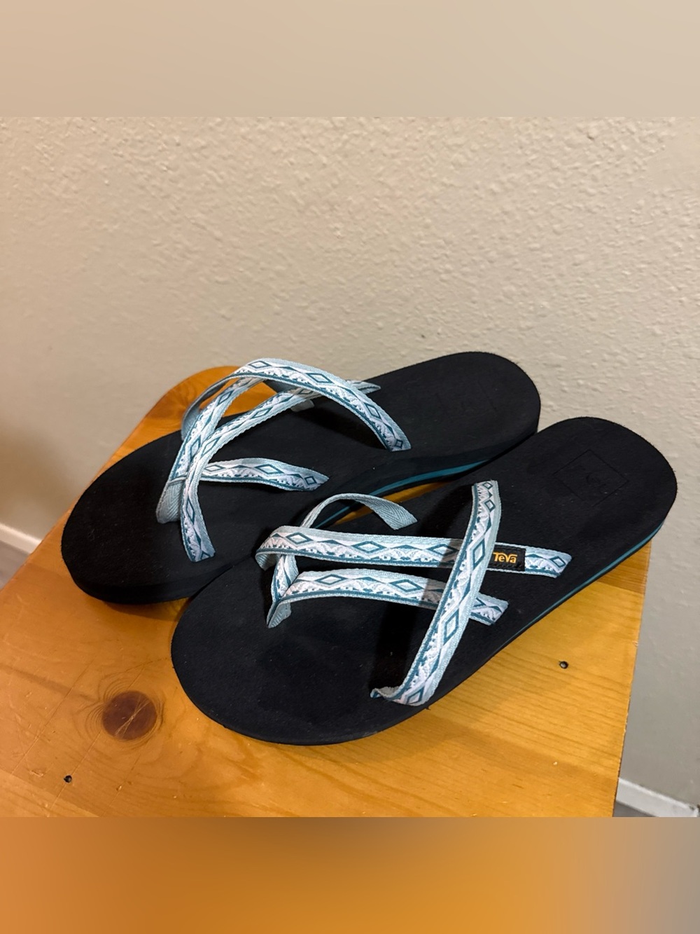 Teva  new Black Sandals with Light Blue Patterned Straps